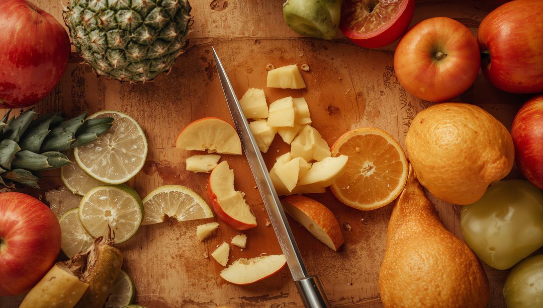 Chopping Board with Fresh Fruits and Cheese Arrangement