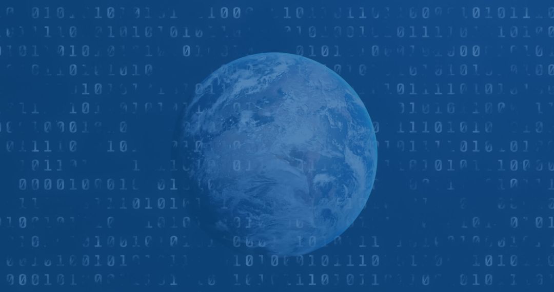 Digital Globe Surrounded by Binary Code on Blue Background