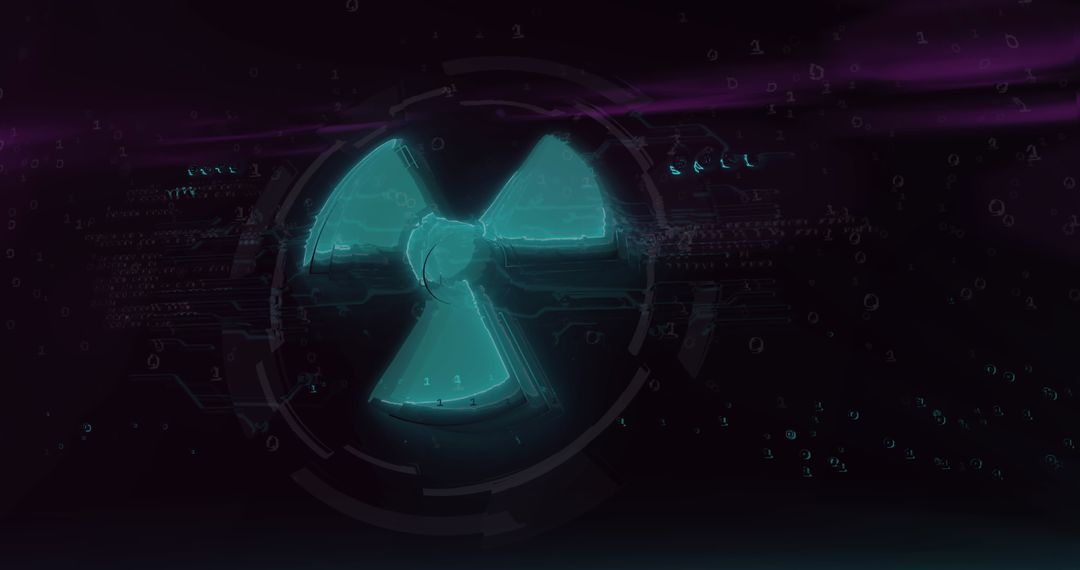 Nuclear Radiation Symbol on Digital Display with Glitch Effect