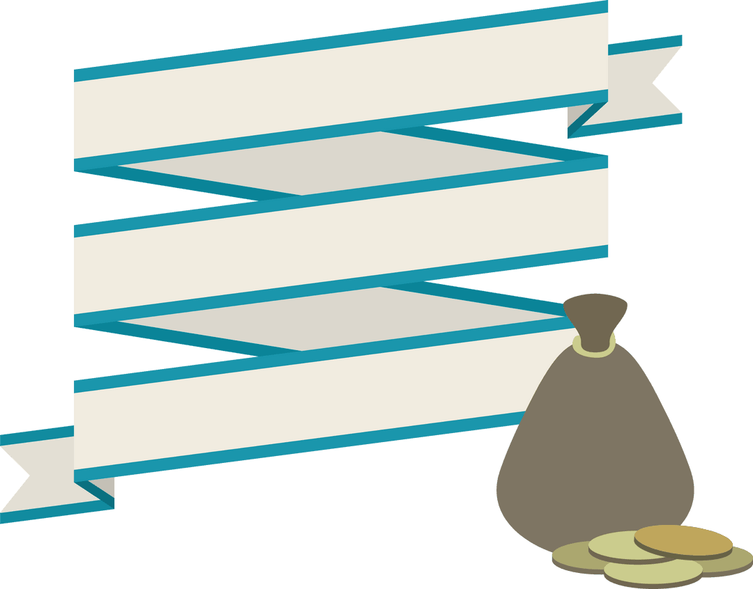 Transparent Ribbon With Sack Of Gold Coins Illustration