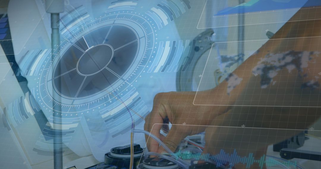 Hands Interacting with High-Tech Digital Interface for Global Connectivity