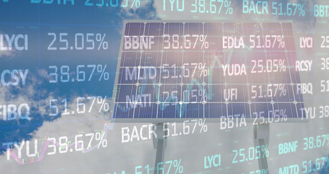 Solar Panel with Stock Market Figures Reflecting Renewable Investment