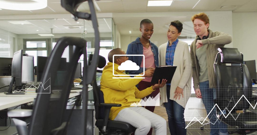 Diverse Team Analyzing Financial Data in Office Workspace