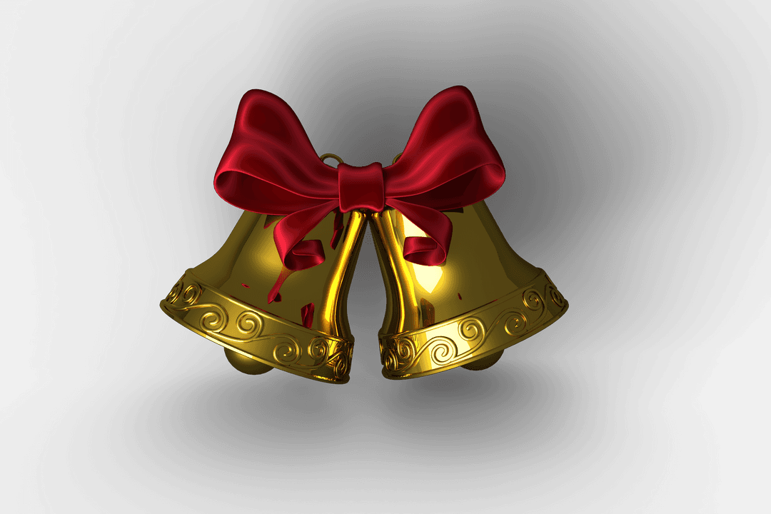 Golden Bells with Red Ribbon on Transparent Background