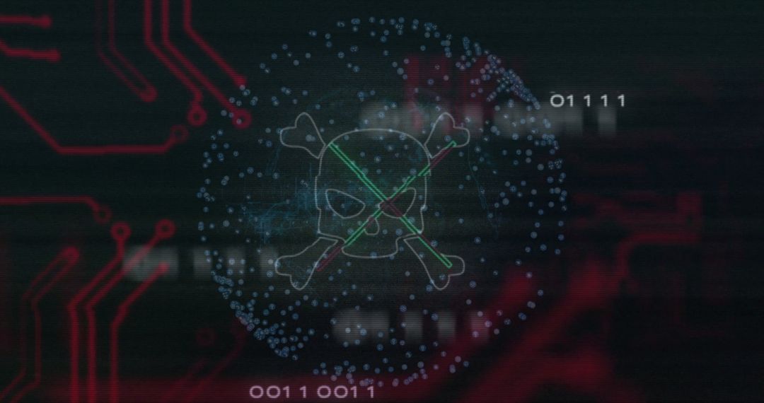 Skull and Crossbones in Cyber Panel Representing Digital Threat