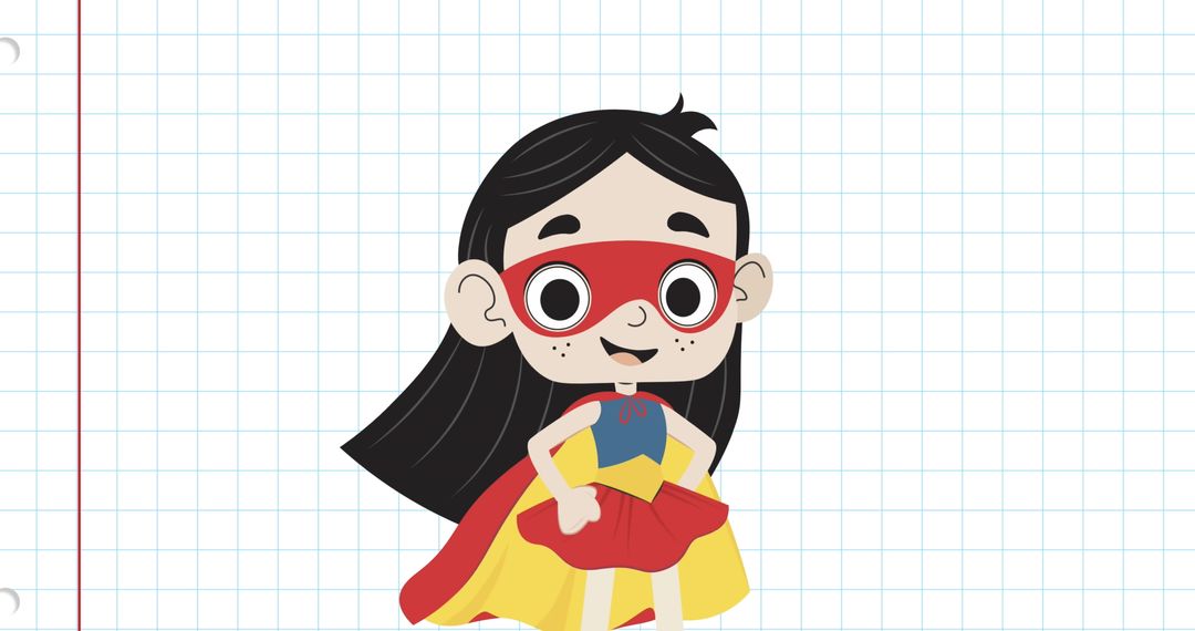 Girl in Superhero Costume Over Notebook Grid Background Illustration - Free Images, Stock Photos and Pictures on Pikwizard.com