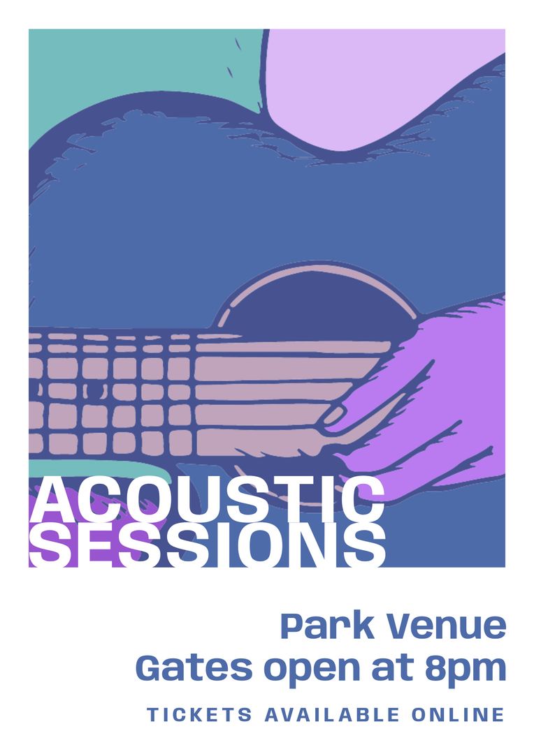 Colorful Poster Promoting Acoustic Music Event with Guitar Illustration - Download Free Stock Templates Pikwizard.com