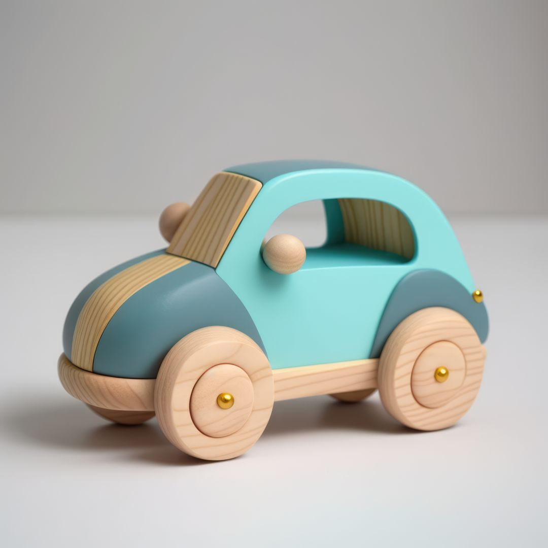 Handmade Wooden Toy Car with Blue and Natural Finish - Free Images, Stock Photos and Pictures on Pikwizard.com
