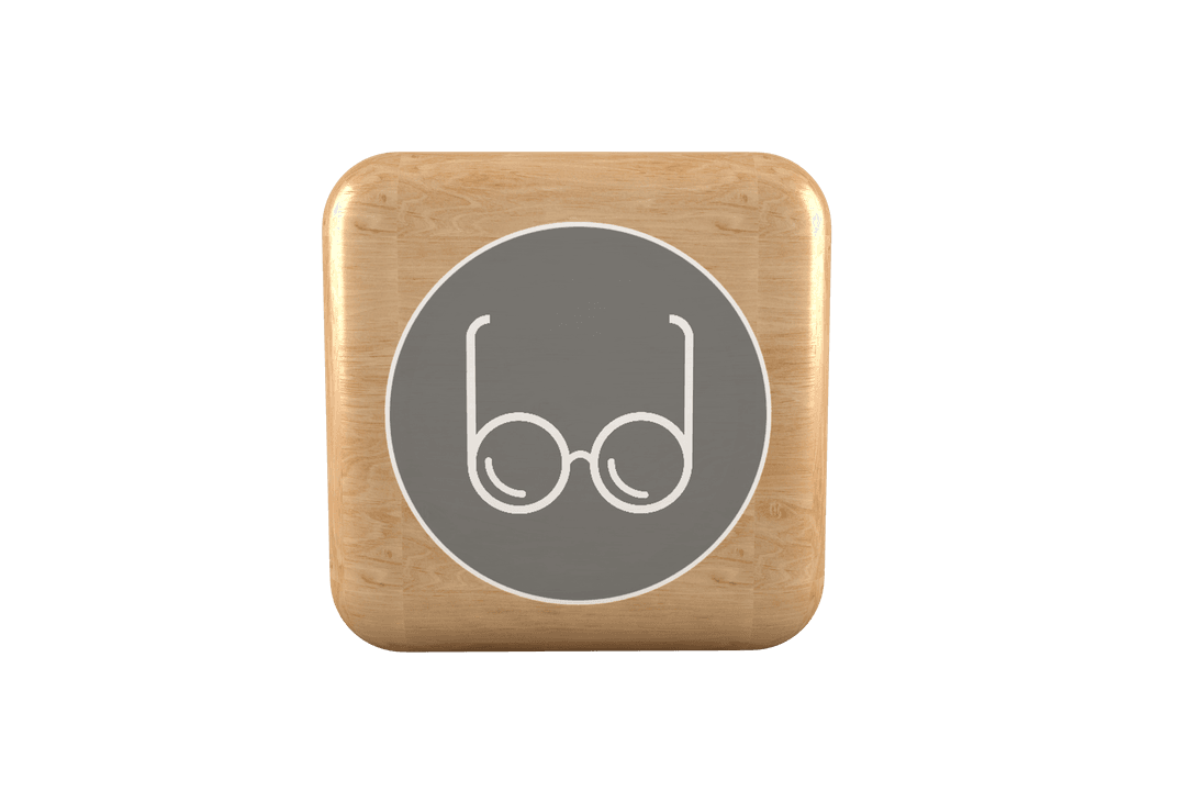 Transparent Eyeglasses Icon on Wooden Cube for Education and Style