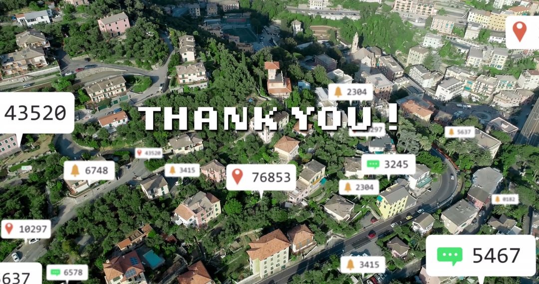 Thank You Message Over Digital Cityscape Visualization