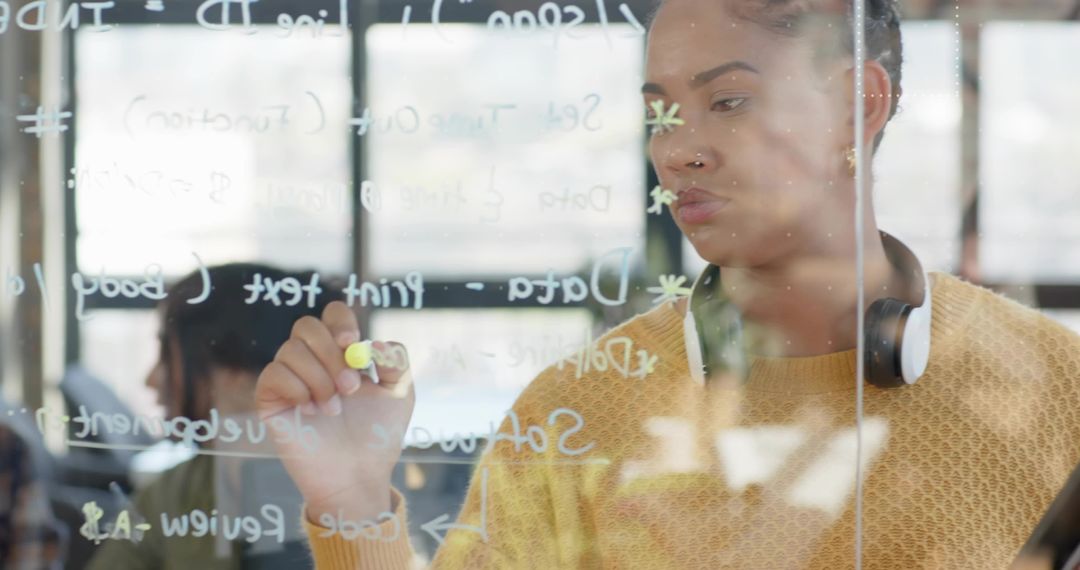 Writing on Glass Board during Collaborative Office Brainstorming for Creative Teamwork