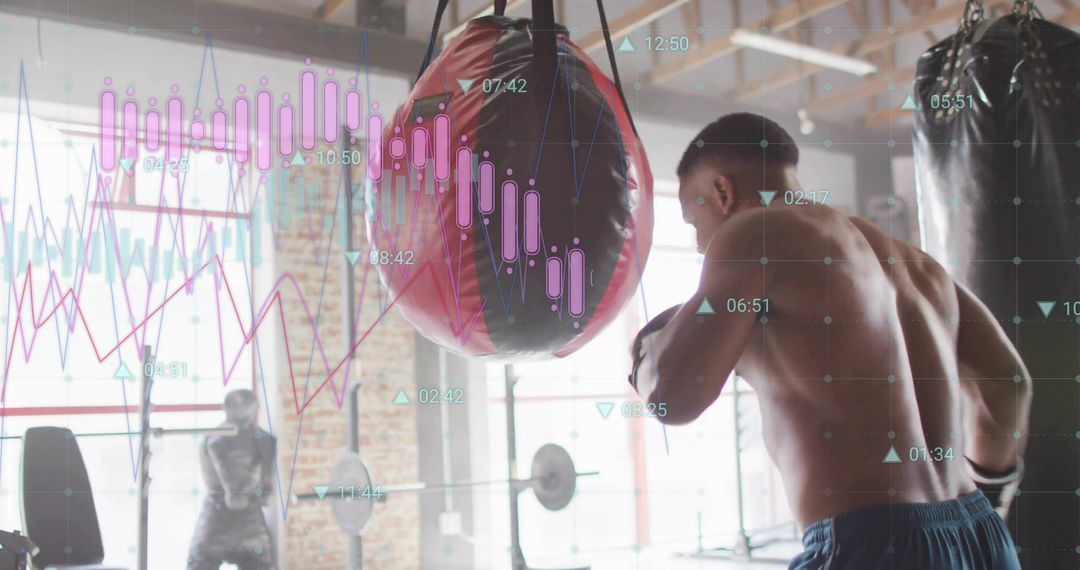 Athlete Training at Gym Merging Fitness and Futuristic Data Insights