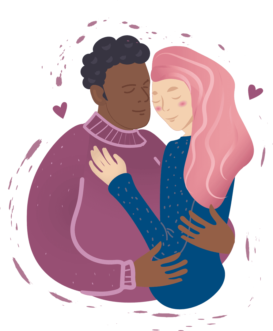 Diverse Couple Embracing with Love on Transparent Background
