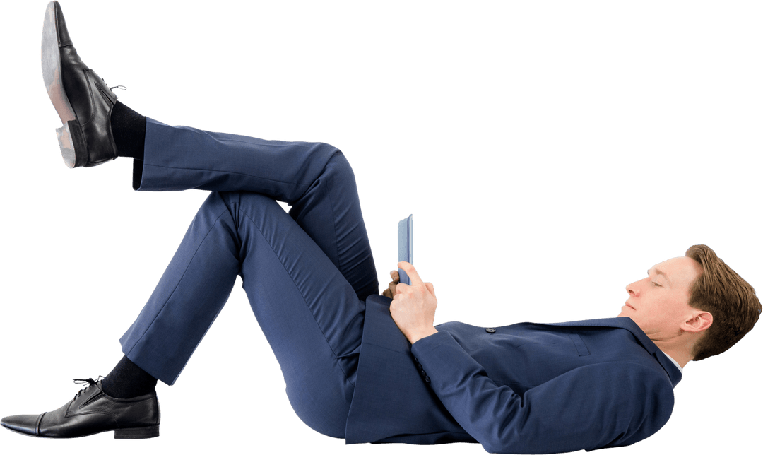 Transparent Relaxed Businessman Lying on Floor Suit Technology
