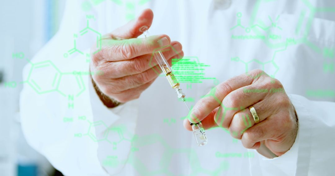 Scientist Preparing Syringe with Vial in High-Tech Laboratory