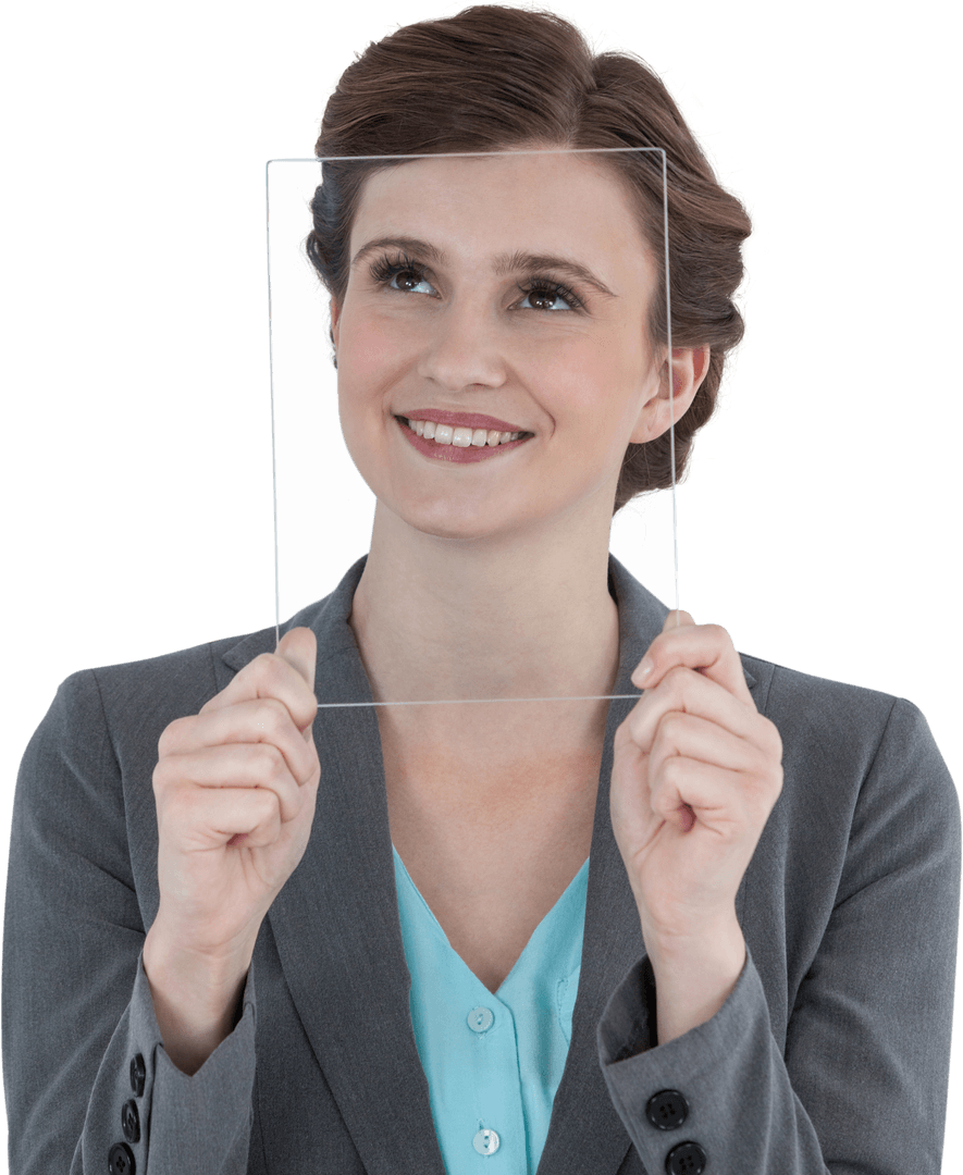 Businesswoman Holding Transparent Tablet Simulation