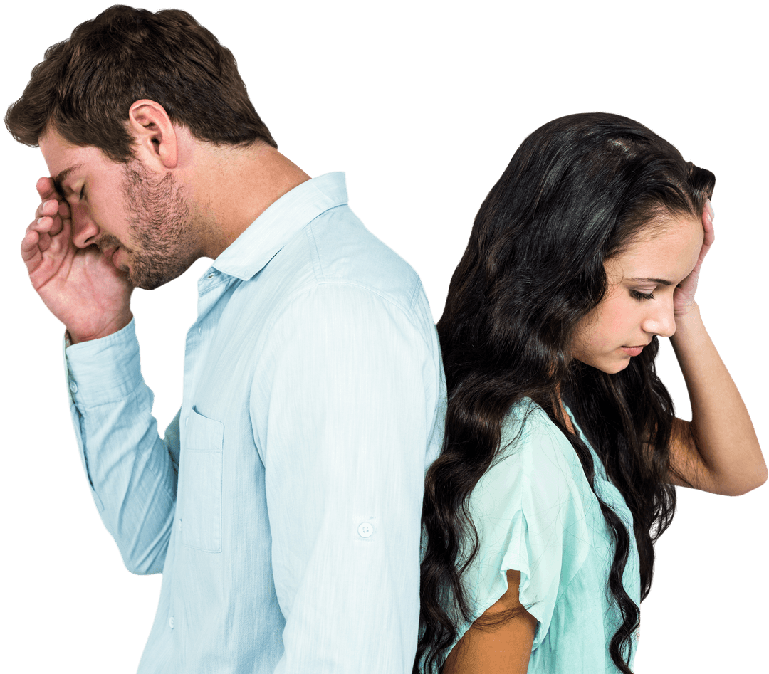 Transparent Silhouette Upset Couple Turning Back After Argument