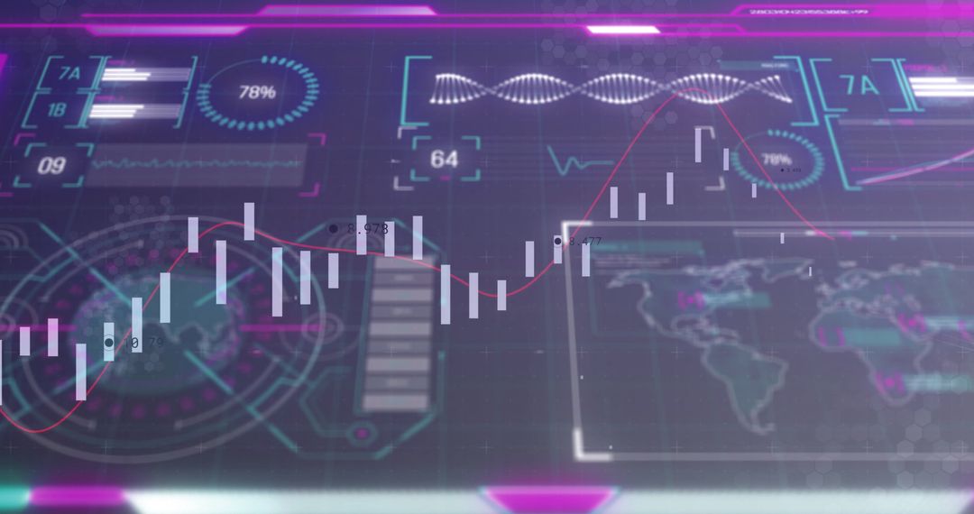 Futuristic Holographic Candlestick Chart and Data Visualizations