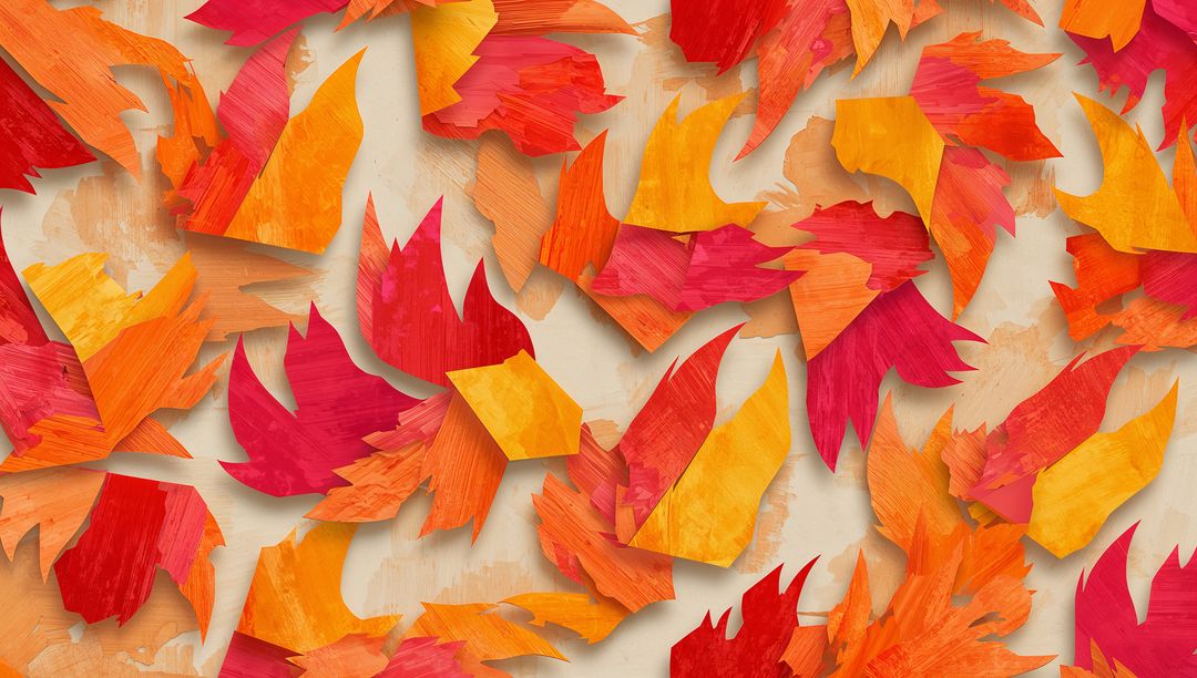 Autumnal Paper Leaves Spread on Textured Surface