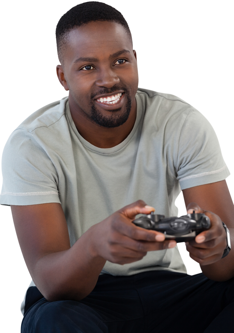 Smiling Man Holding Game Controller on Transparent Background - Download Free Stock Images Pikwizard.com