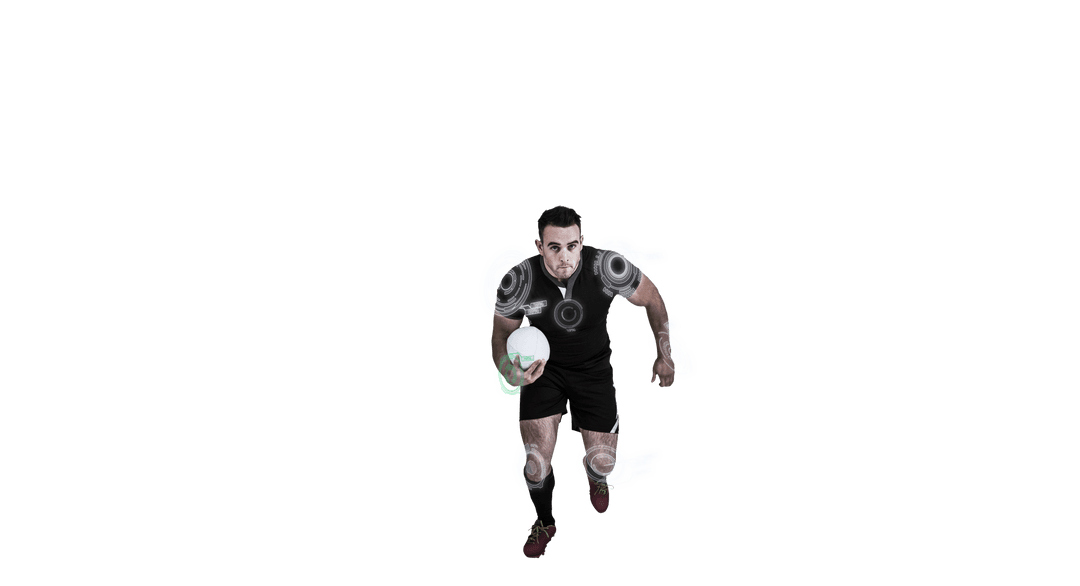 Caucasian Rugby Player Running with Ball in Action Pose Transparent Background