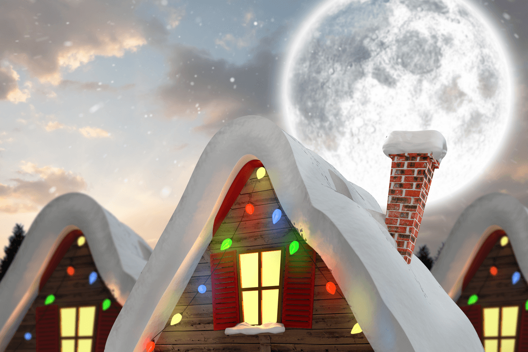 Transparent Winter Village Under Full Moon Vector Art