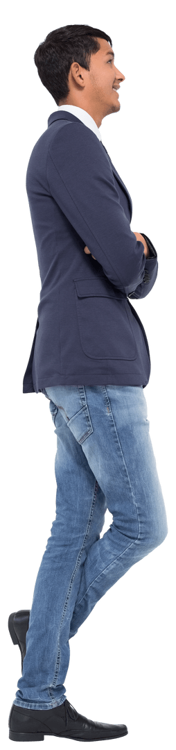 Smiling Young Businessman in Suit with Casual Jeans Transparent