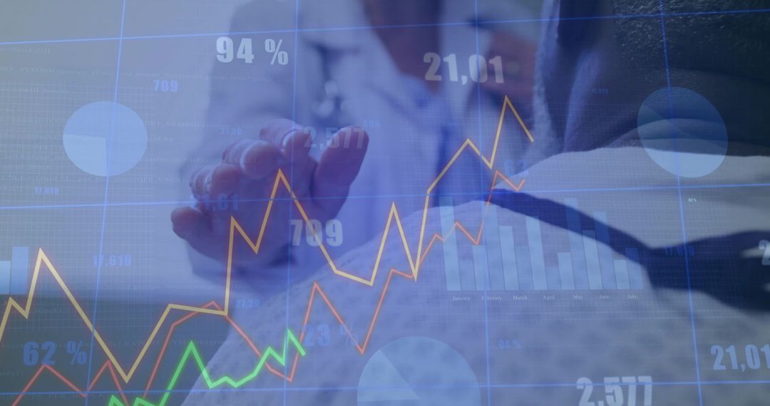 Colleagues Analyzing Financial Data with Digital Overlay Interface