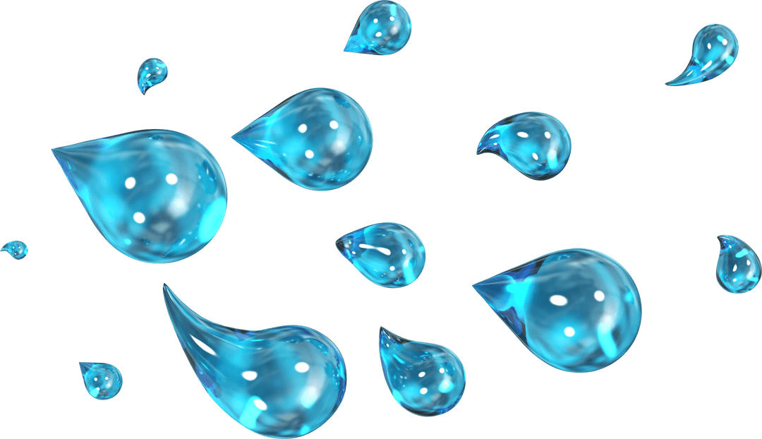 Transparent Blue Water Droplets with Shiny Reflection