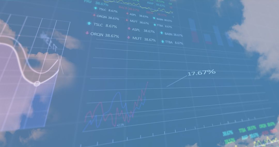Stock Market Data Overlay with Cloudy Sky Background