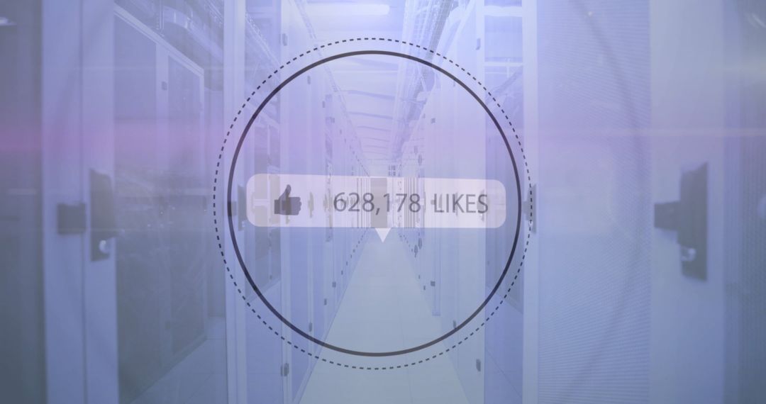 Social Media Likes Overlaid on a Row of Computer Servers