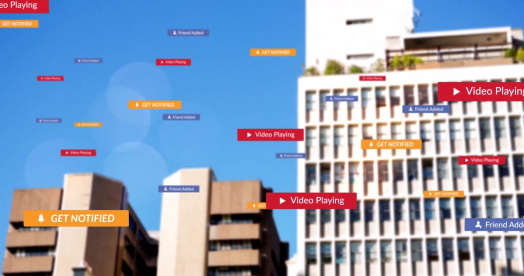 Digital Social Media Notifications in Modern Cityscape