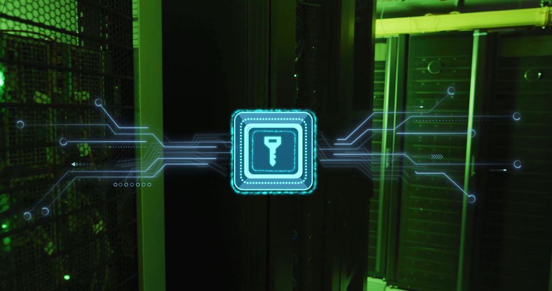 Futuristic Digital Key Interface Over Server Room