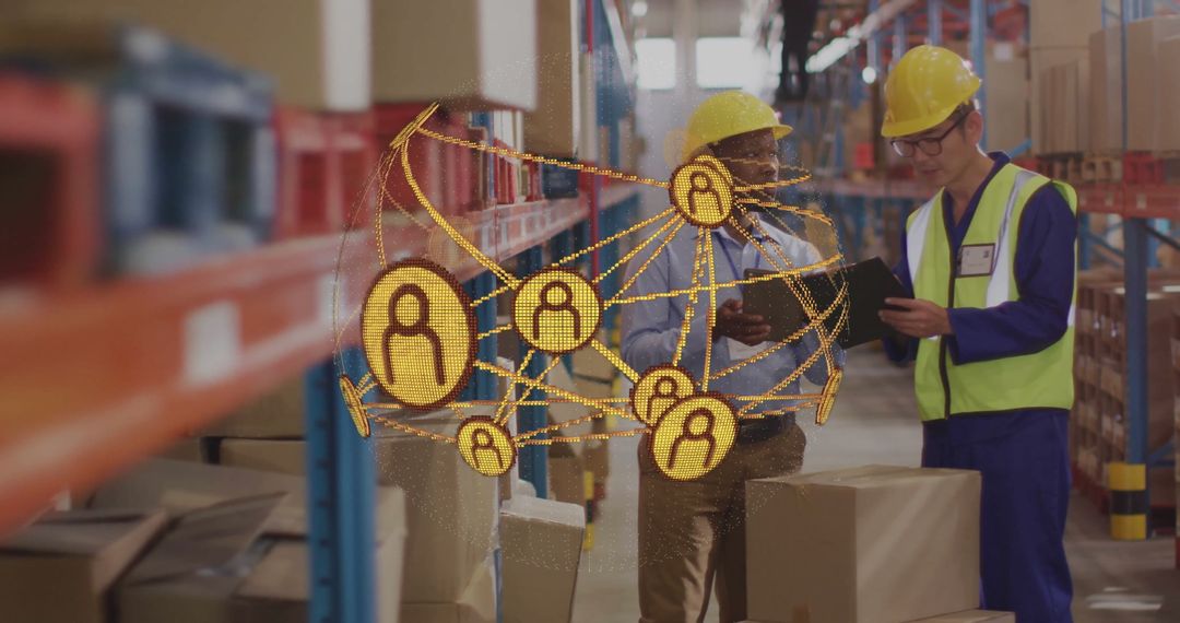 Warehouse Workers Implementing Smart Technology in Logistics