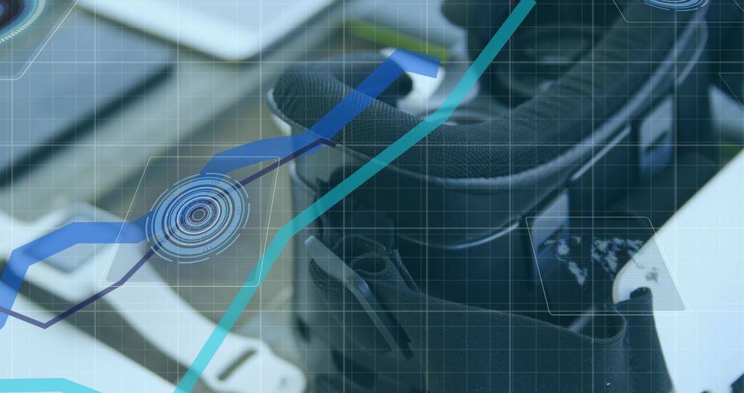 Virtual Reality Headset with Data Graphs on Work Desk