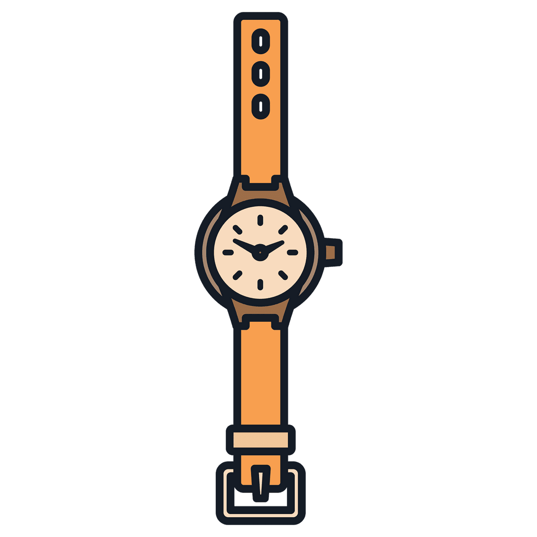 Transparent Illustration of Brown Wristwatch with Leather Strap