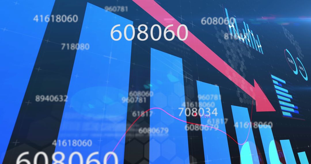 Digital Statistics Analysis with Declining Red Arrow