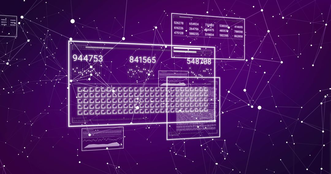 Digital Data Processing Over Purple Background with Changing Numbers