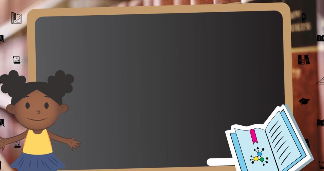 Animated Classroom Elements Over Cozy Library Background