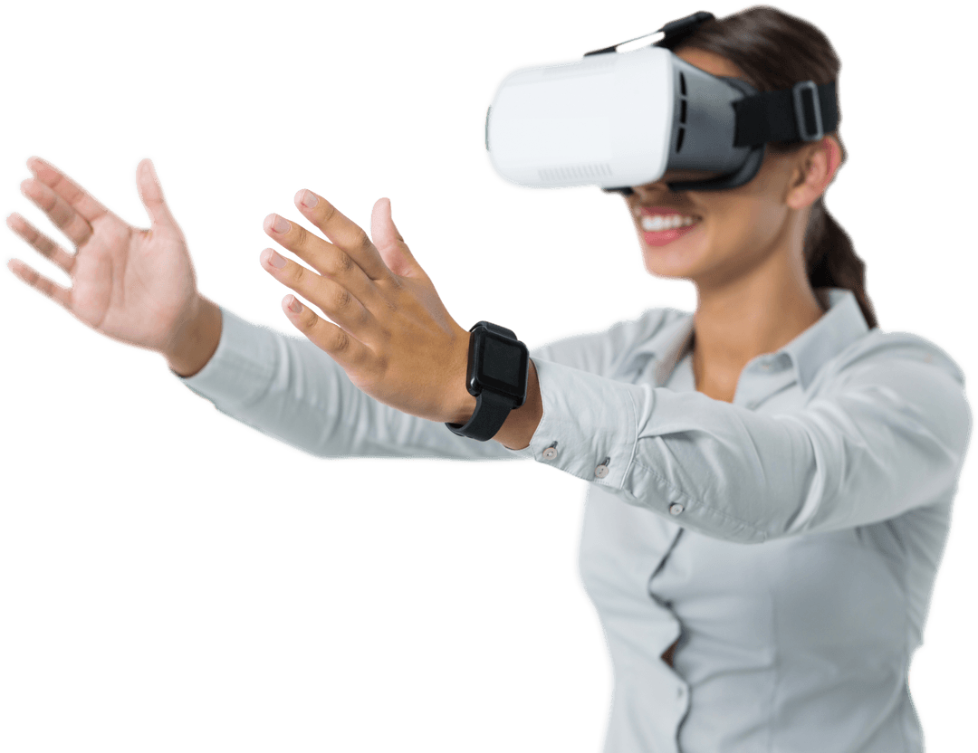 Businesswoman Experiencing Virtual Reality Interaction Transparent Background