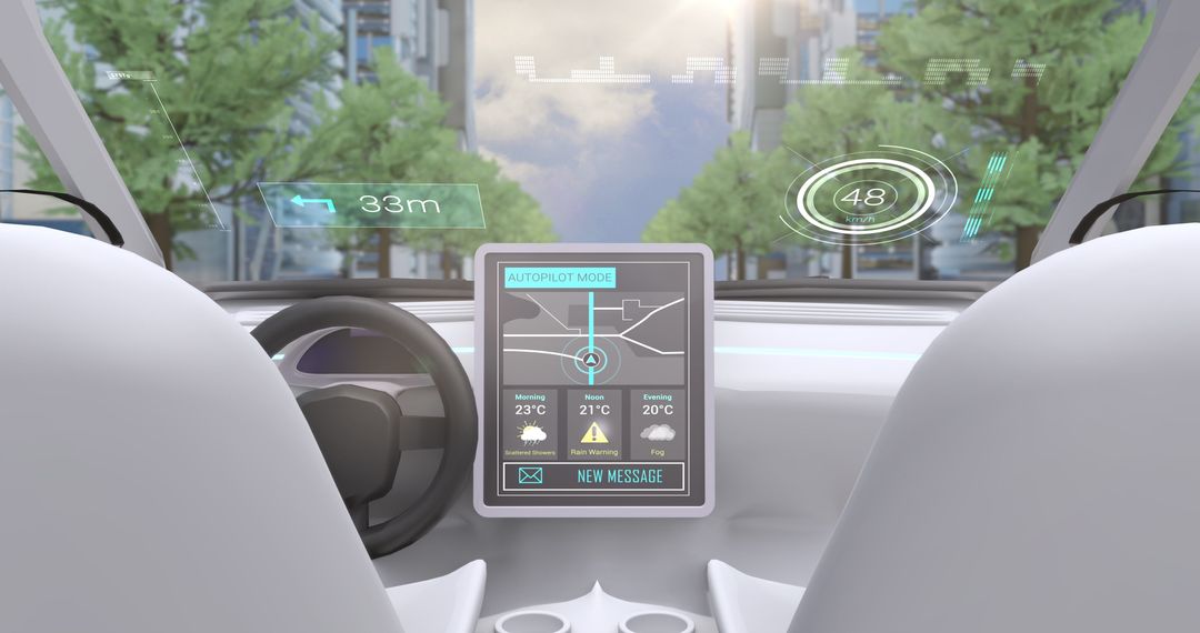Futuristic Autonomous Car Cockpit with VR HUD Display