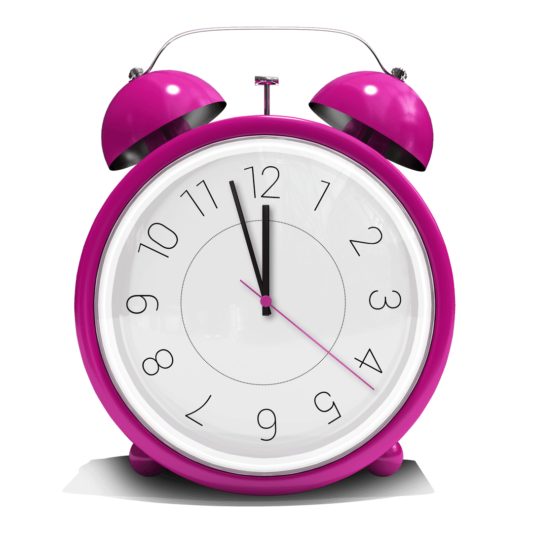 Pink alarm clock striking noon, transparent background - Download Free Stock Images Pikwizard.com