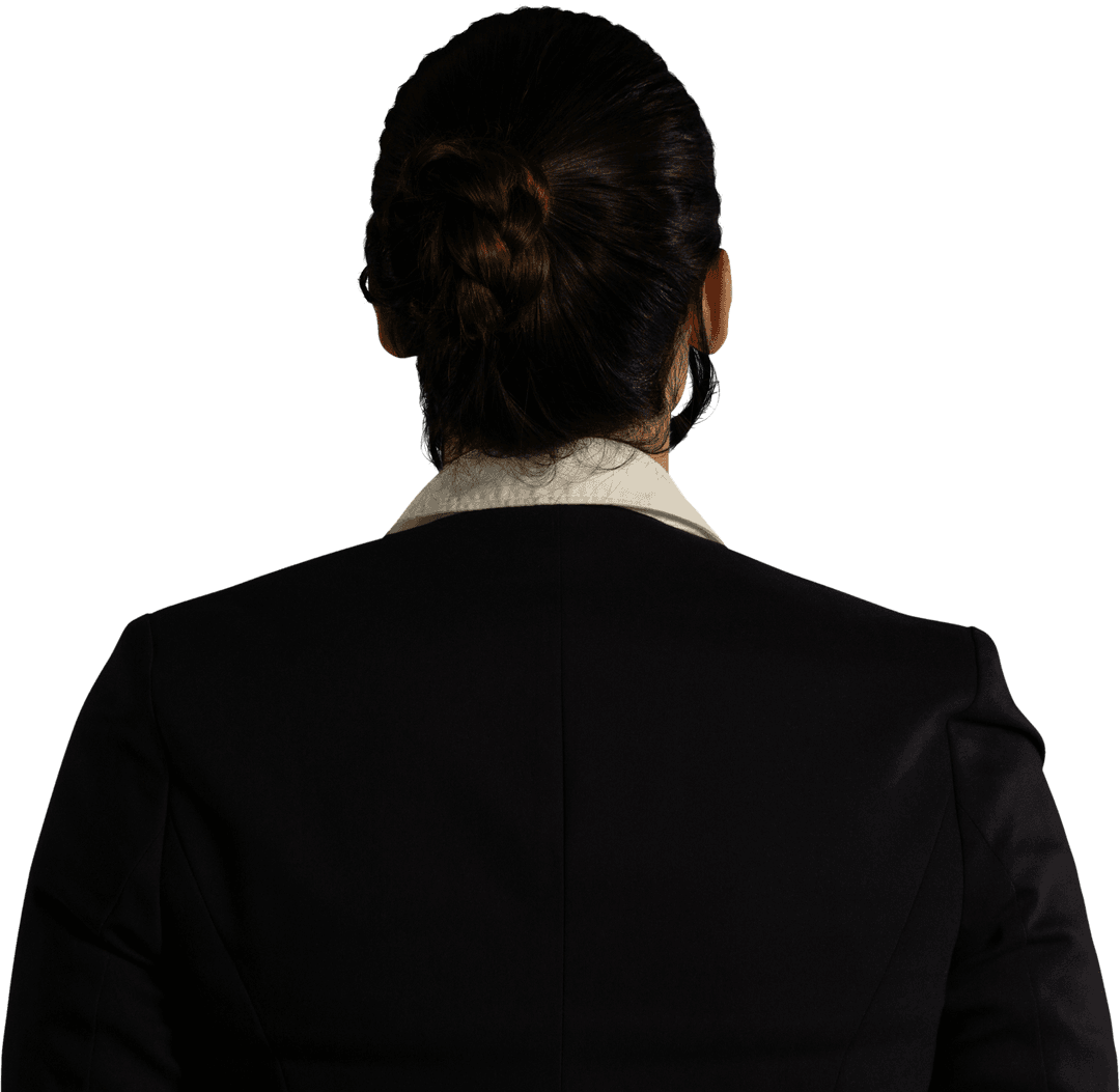 Transparent View Woman in Professional Attire, Rear Perspective