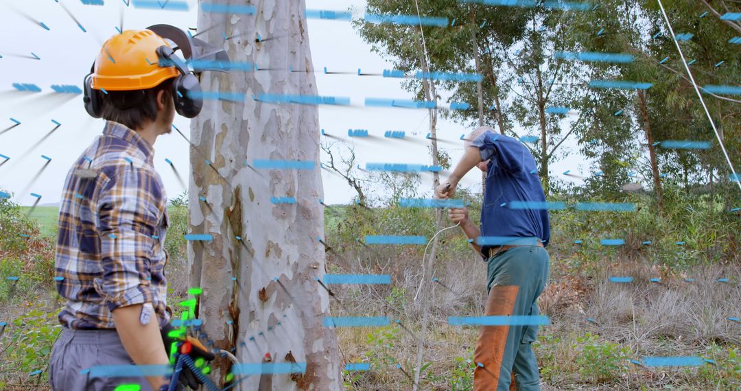 Lumberjacks Amidst Digital Data Streams in Forest Setting