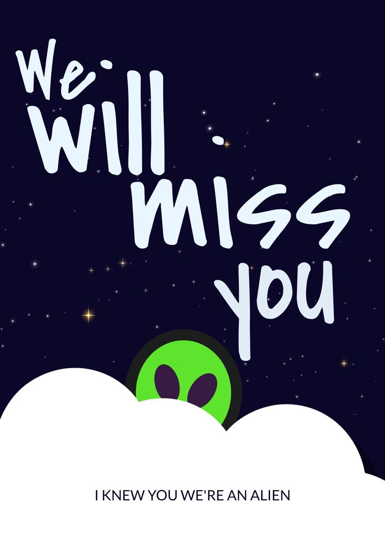 Cosmic Farewell Poster with Alien Motif and Humorous Touch - Download Free Stock Templates Pikwizard.com