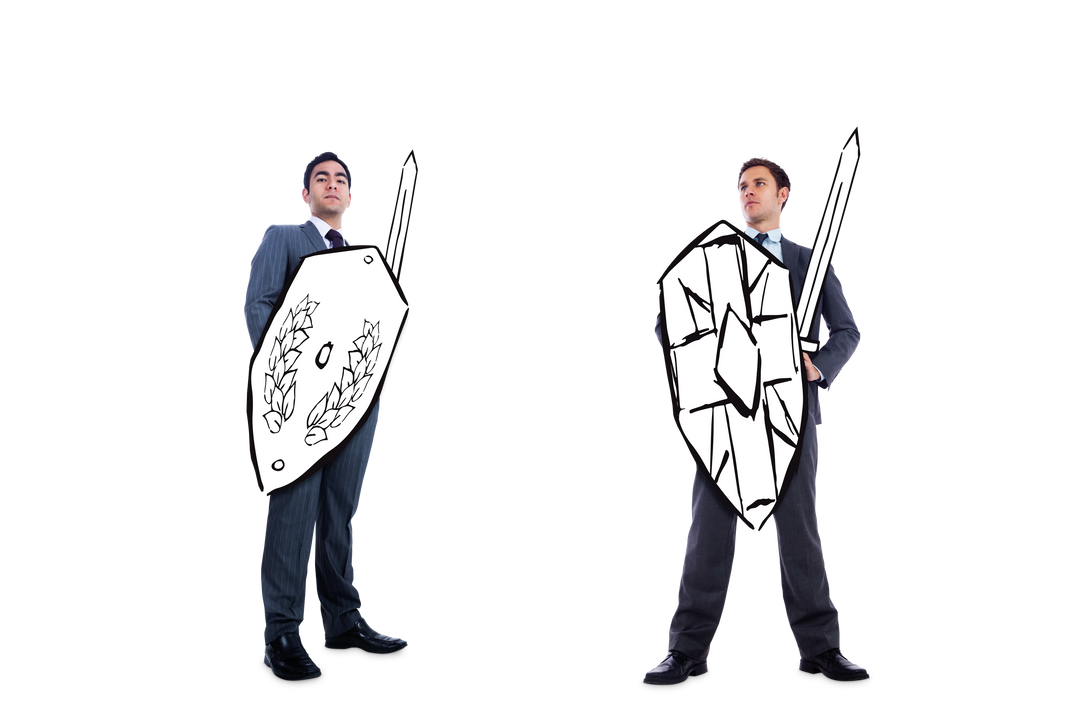 Diverse Businessman with Swords Shields Transparent PNG Business Battle - Download Free Stock Images Pikwizard.com