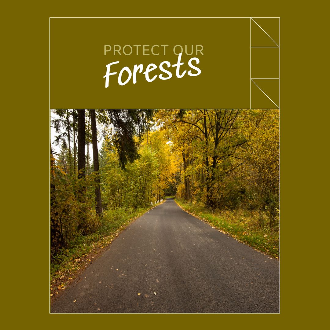 Protect Our Forests Message with Serene Forest Road Pathway