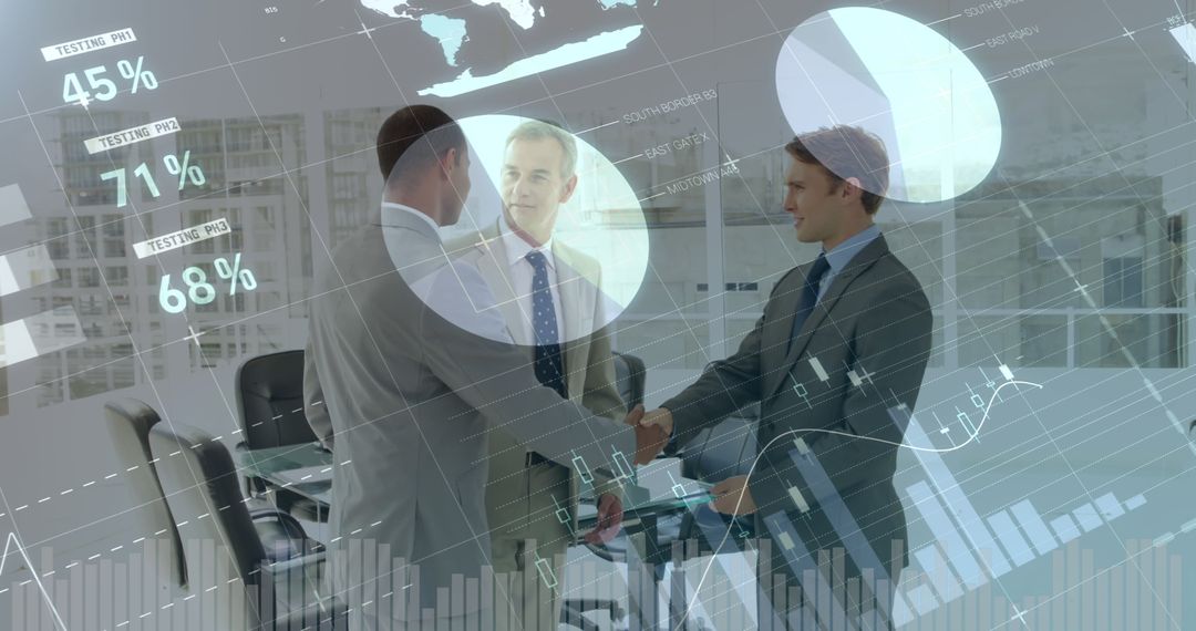 Businessmen Shaking Hands with Financial Graphs Overlaid