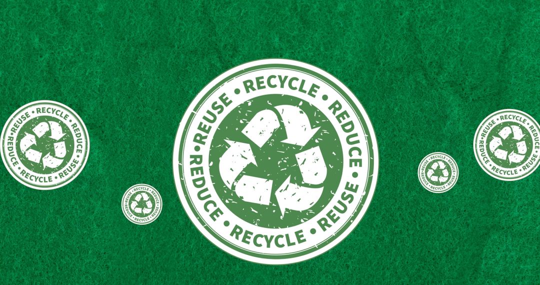 Floating Recycling Symbols on Textured Green Background