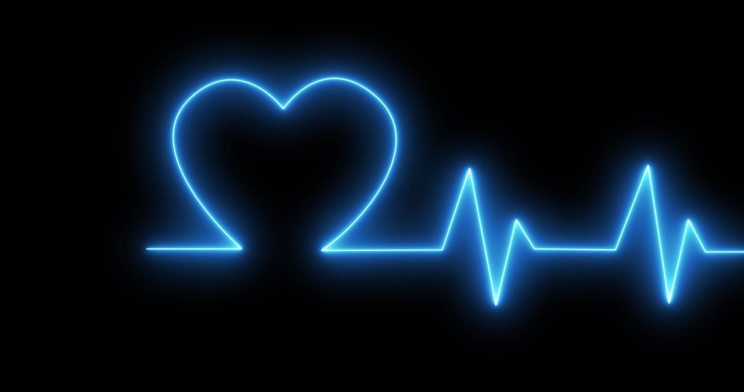 Neon Heart Pulse on Black Background Abstract